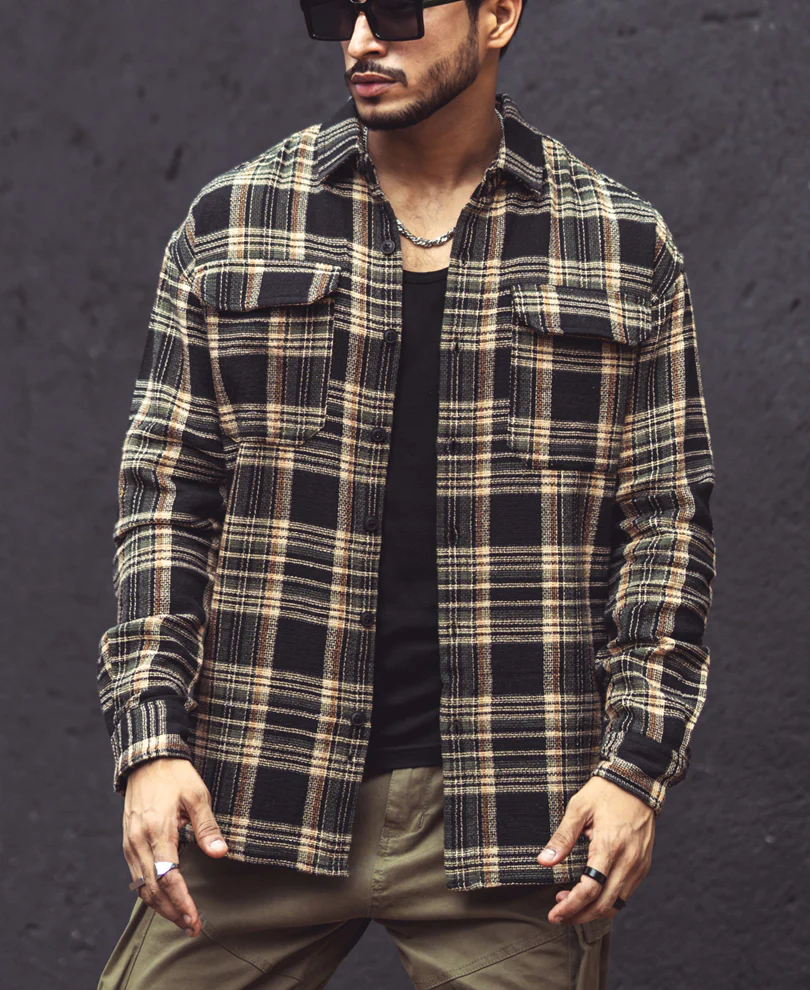 Multicolor Checks Double Pockets Oversize Drop Shoulder Shirt - Image 3