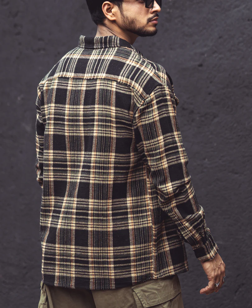 Multicolor Checks Double Pockets Oversize Drop Shoulder Shirt - Image 5