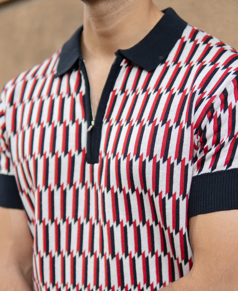 Multicolour Jacquard Knit Polo T-Shirt 100% Cotton - Image 4