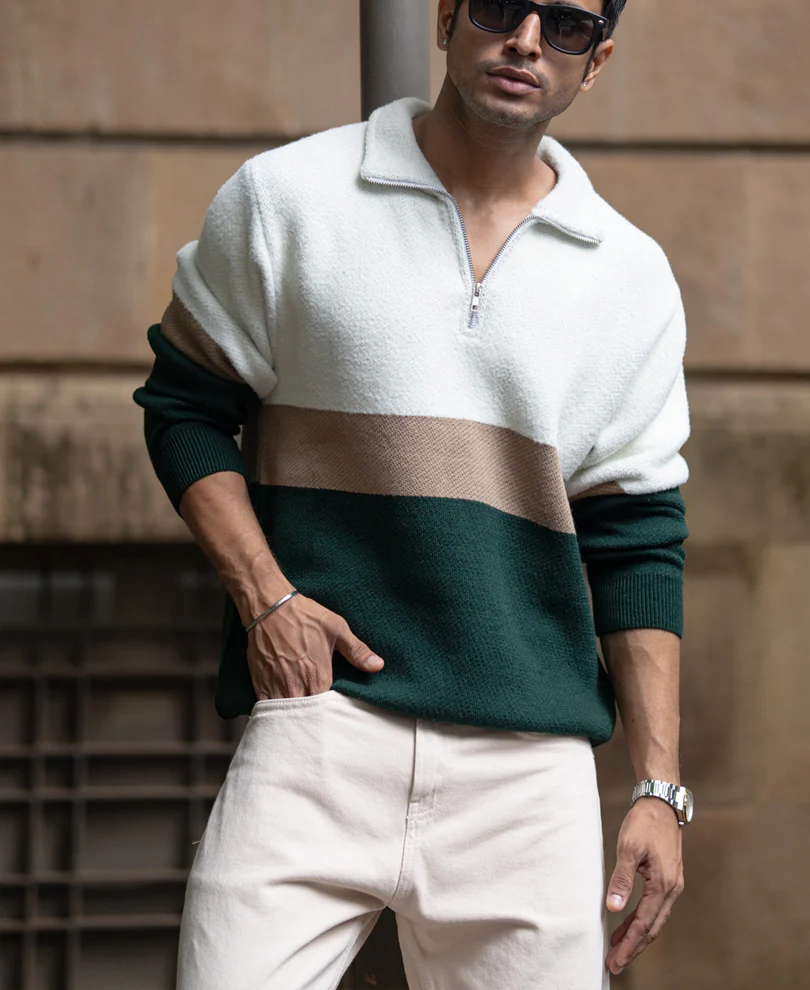 Multicolour Striped Zipper T-Shirt - Image 2