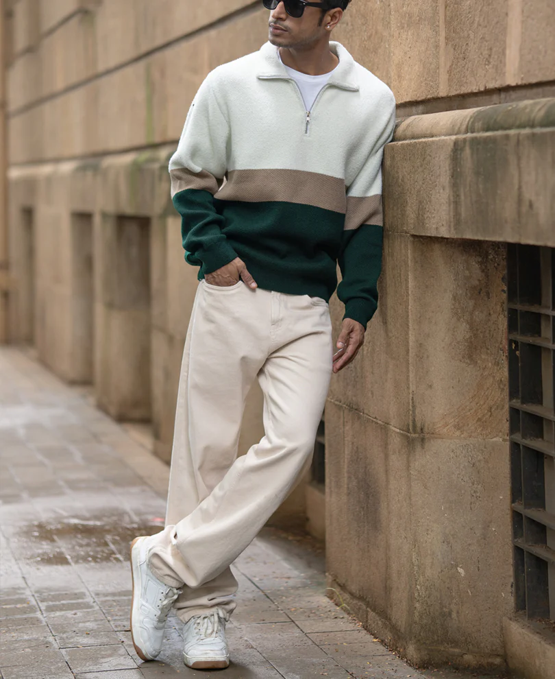 Multicolour Striped Zipper T-Shirt - Image 6