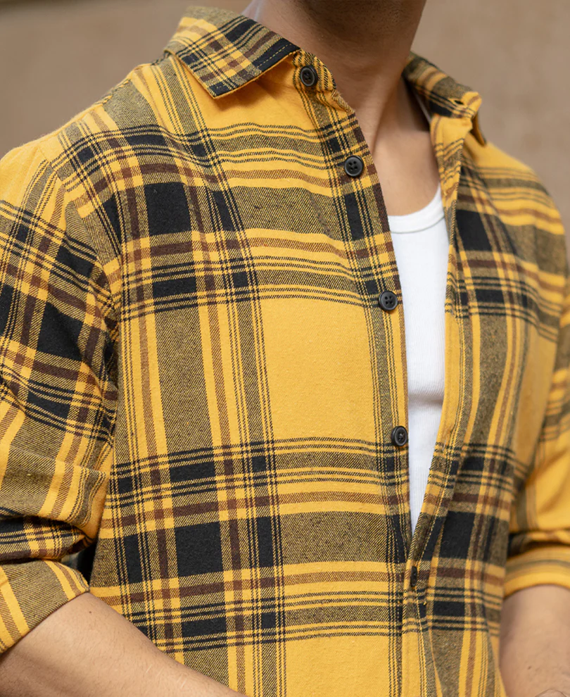Mustard Brushed Checks Shirt - Image 4
