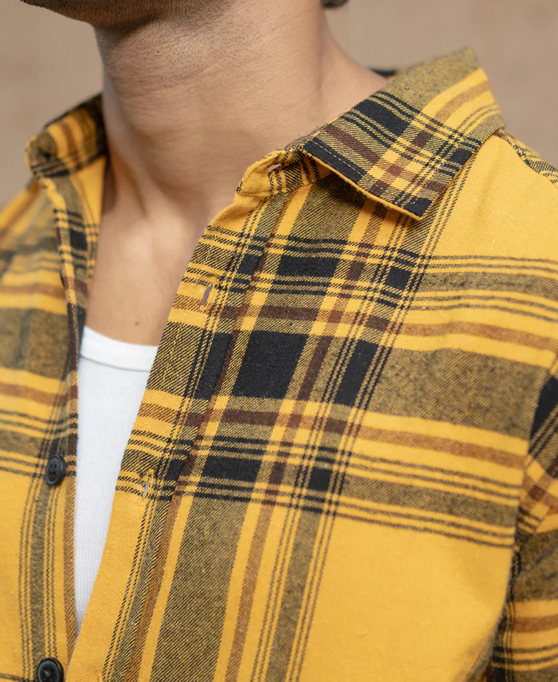 Mustard Brushed Checks Shirt - Image 5