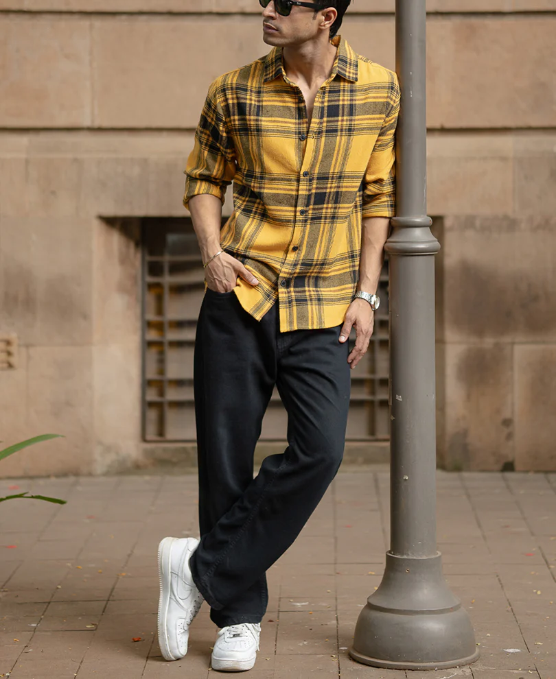 Mustard Brushed Checks Shirt - Image 7
