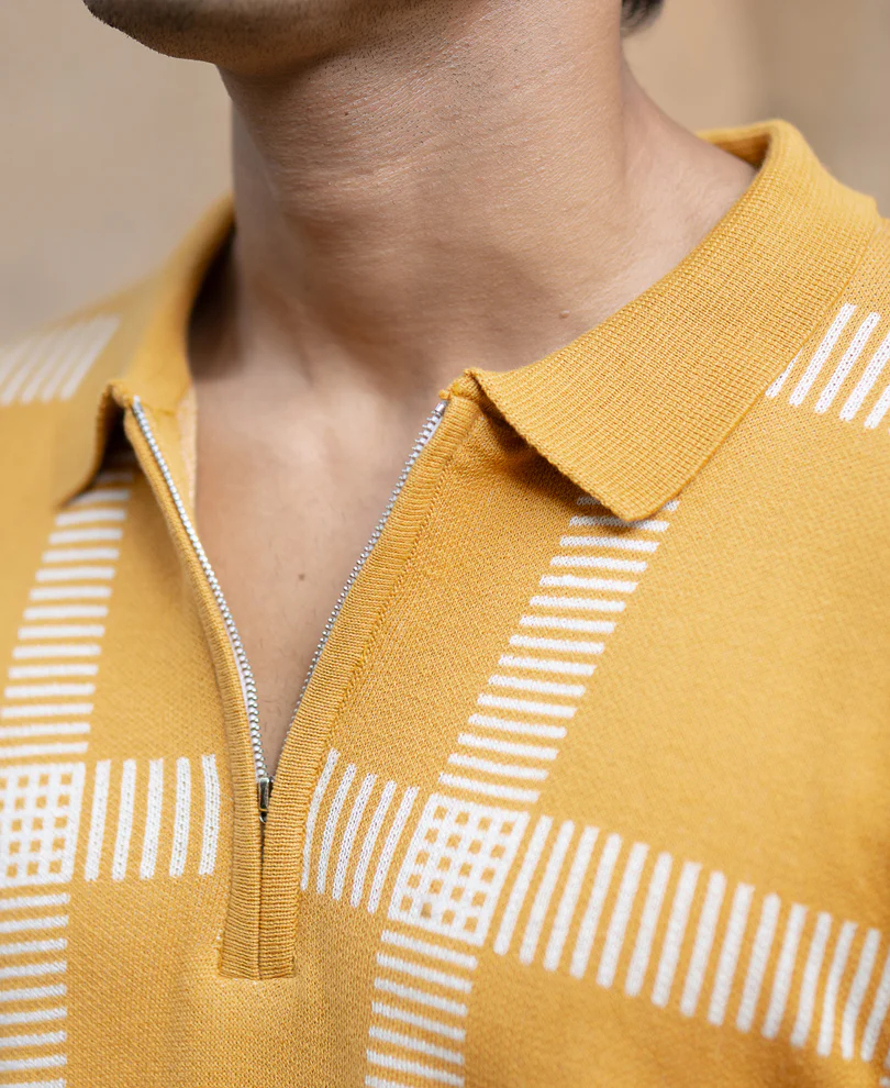 Mustard Knitted Checks T-Shirt 100% Cotton - Image 4