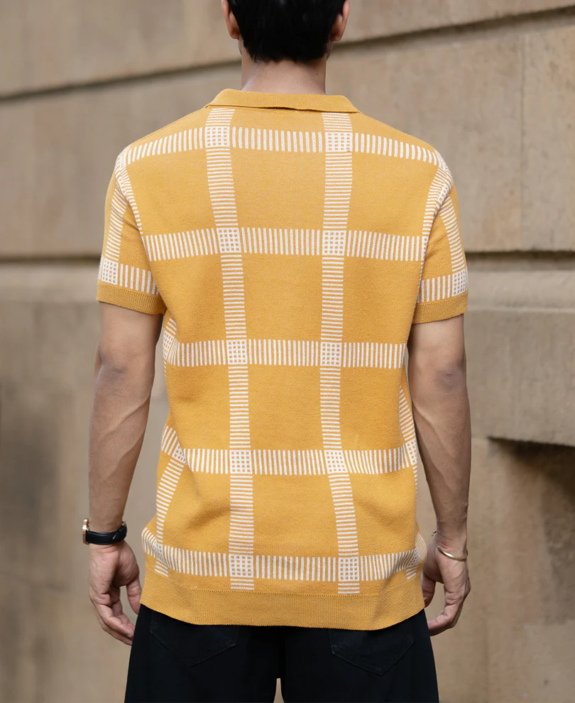 Mustard Knitted Checks T-Shirt 100% Cotton - Image 5