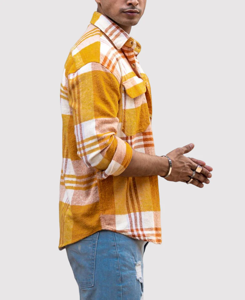 Mustard Pocket Checks Oversize Drop Shoulder Shirt - Image 2