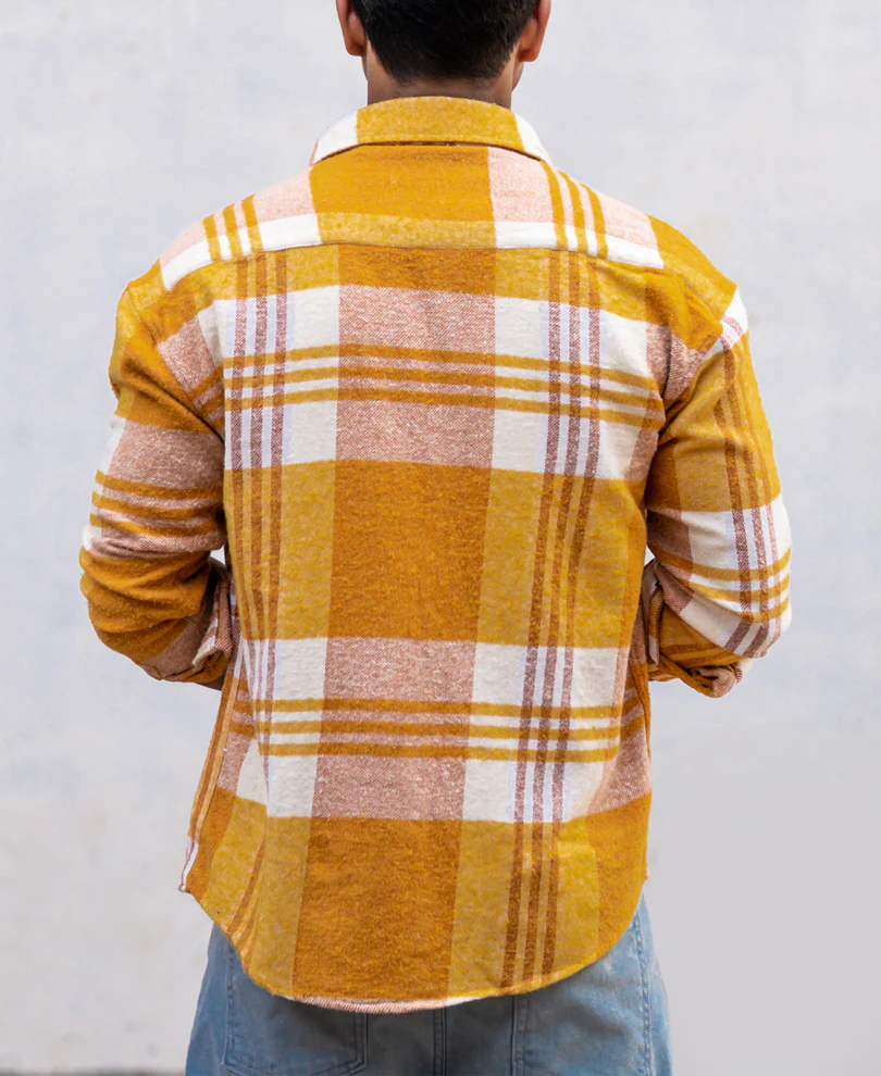 Mustard Pocket Checks Oversize Drop Shoulder Shirt - Image 5