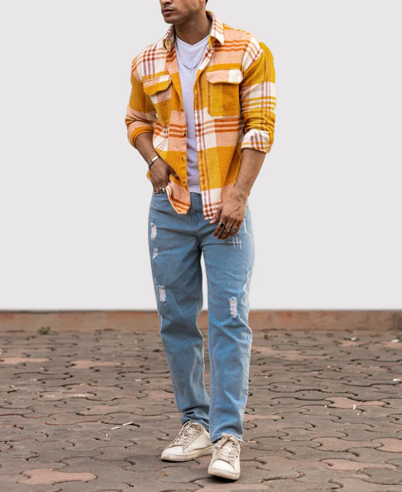 Mustard Pocket Checks Oversize Drop Shoulder Shirt - Image 6