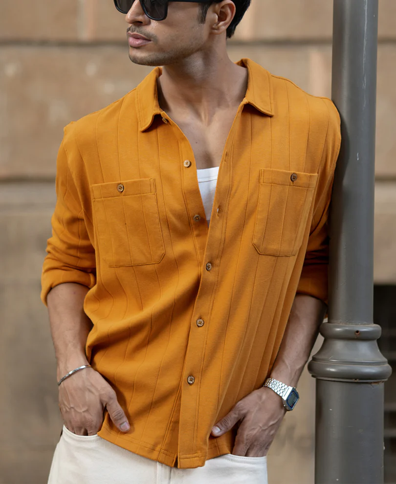 Mustard Structure Knit Shirt 100% Cotton - Image 2