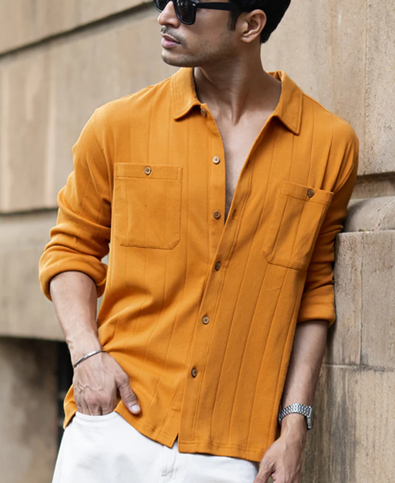 Mustard Structure Knit Shirt 100% Cotton - Image 3