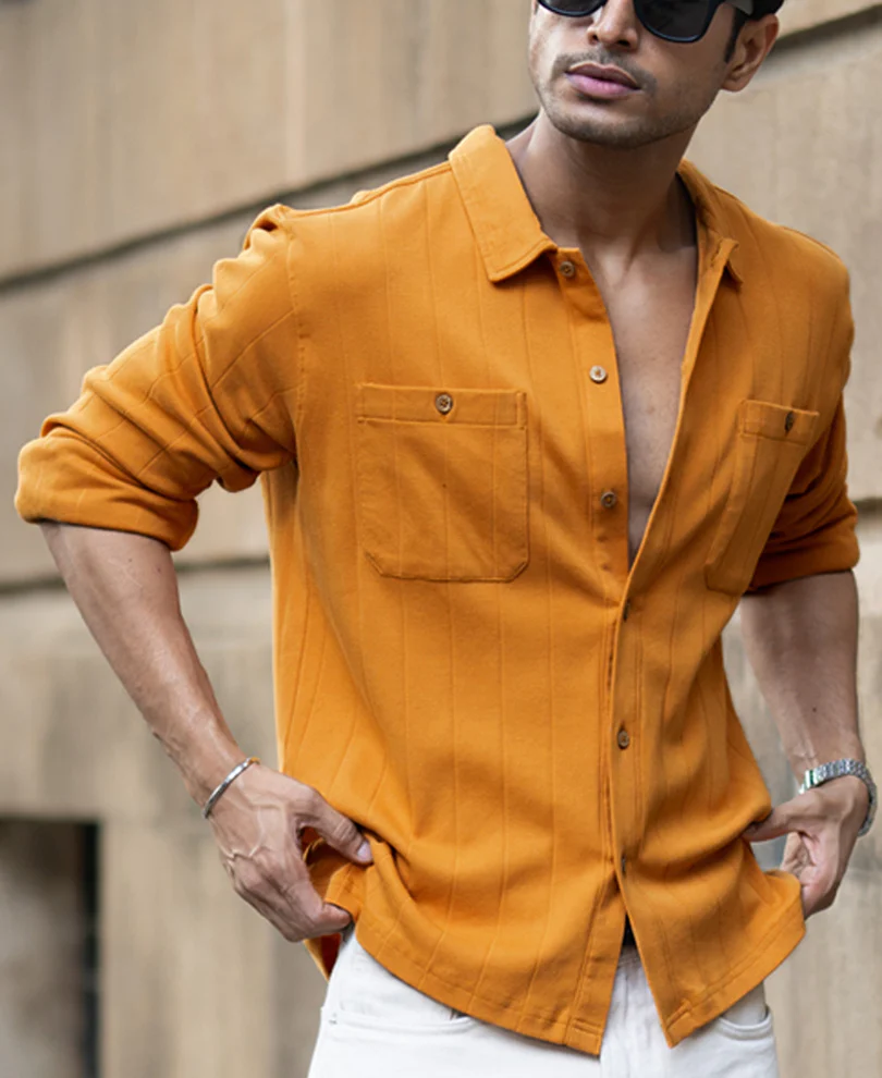 Mustard Structure Knit Shirt 100% Cotton - Image 4