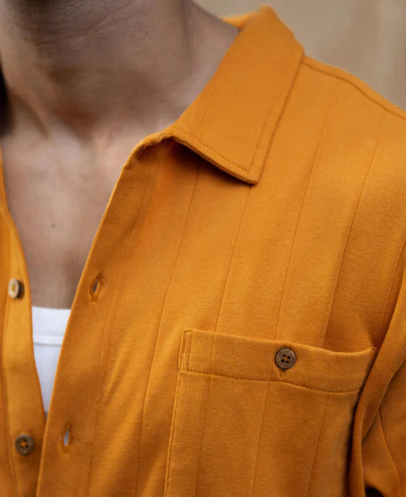 Mustard Structure Knit Shirt 100% Cotton - Image 5
