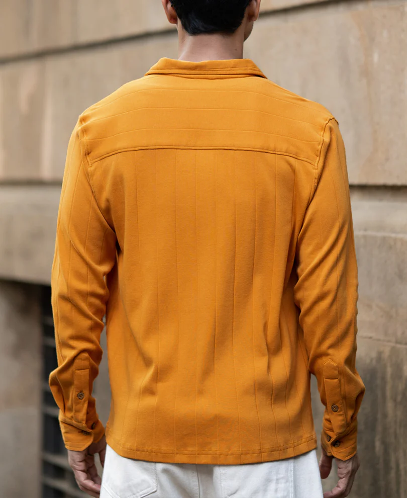 Mustard Structure Knit Shirt 100% Cotton - Image 6