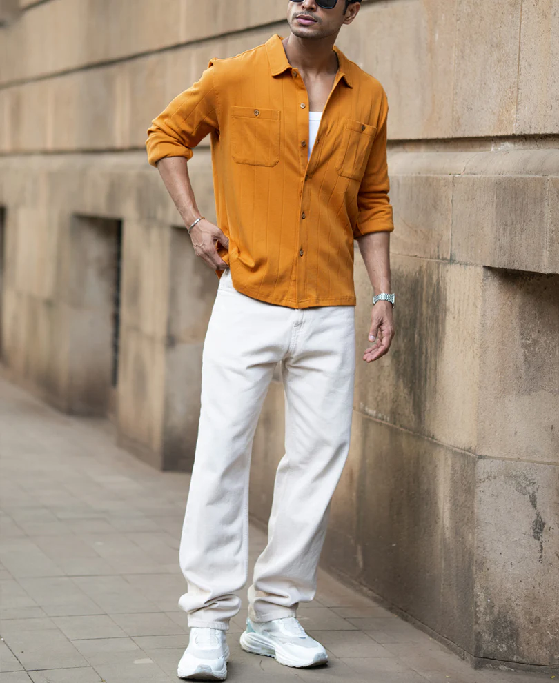 Mustard Structure Knit Shirt 100% Cotton - Image 7