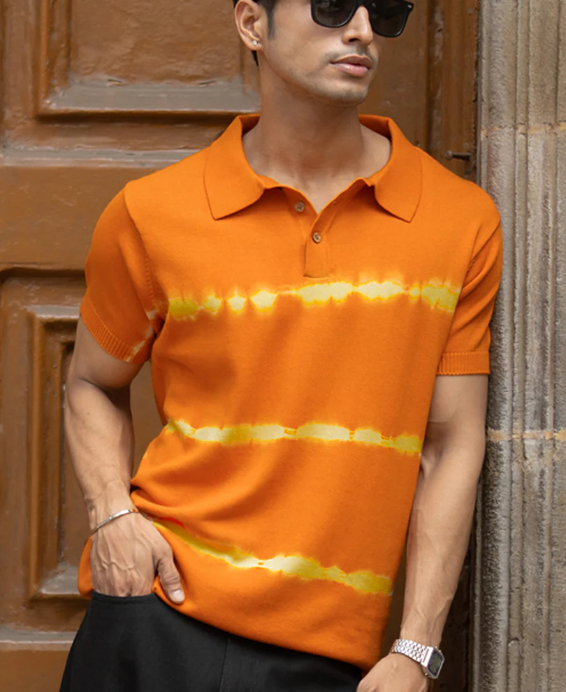 Mustard Tie-Dye Knitted T-Shirt 100% Cotton - Image 2