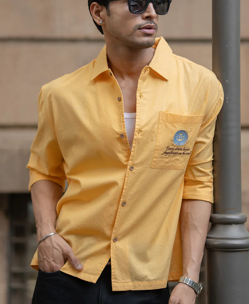 Mustard Yellow Embroidered Shirt 100% Cotton - Image 2