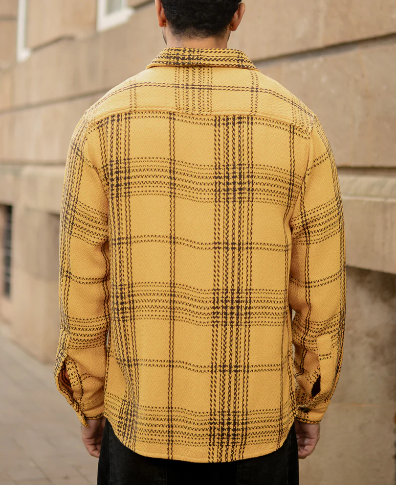 Mustard Yellow Structured Check Shirt - Image 4