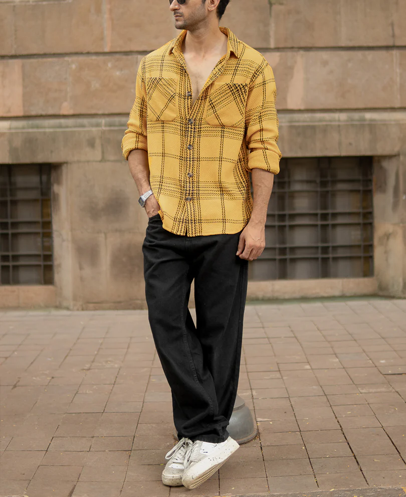 Mustard Yellow Structured Check Shirt - Image 5