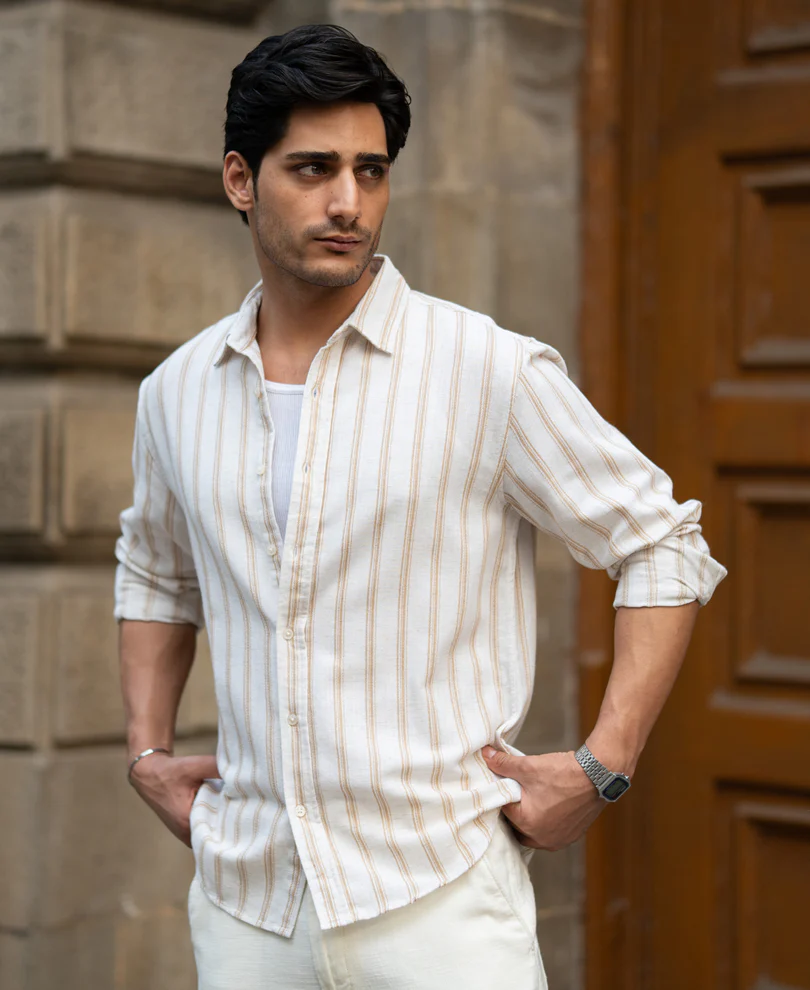 Natural & Beige Broad Stripe Shirt - Image 3