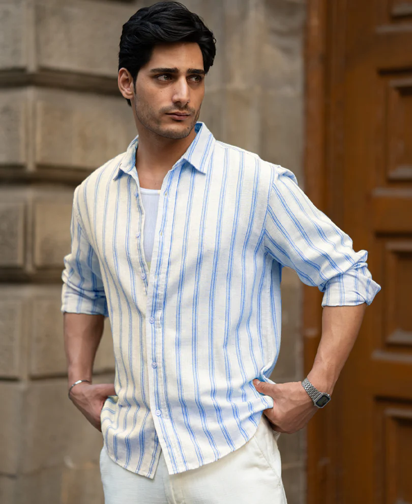 Natural & Blue Broad Stripe Shirt - Image 2