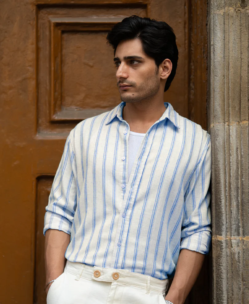 Natural & Blue Broad Stripe Shirt - Image 3