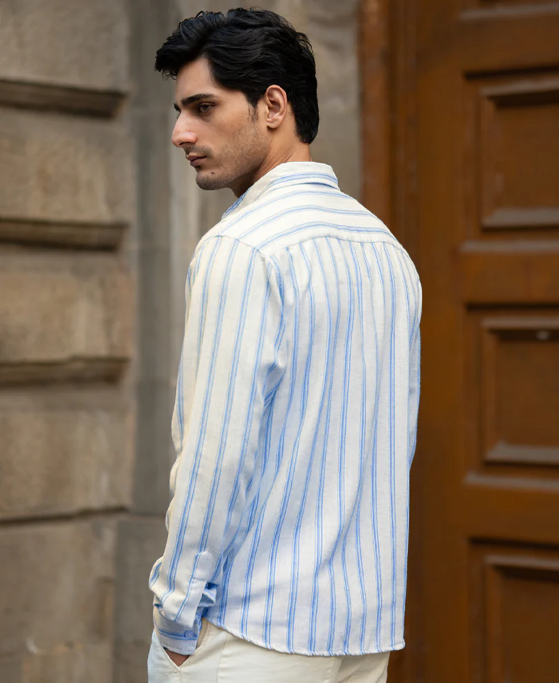 Natural & Blue Broad Stripe Shirt - Image 5