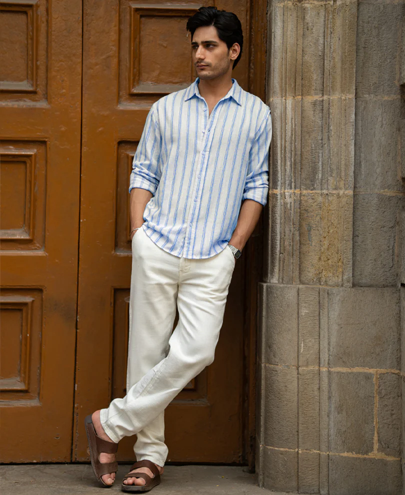 Natural & Blue Broad Stripe Shirt - Image 6