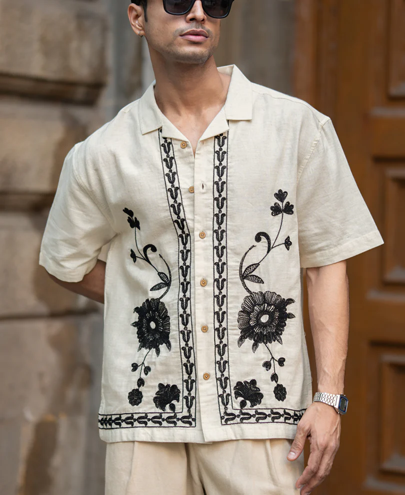 Natural Embroidery Linen Shirt 100% Cotton - Image 2