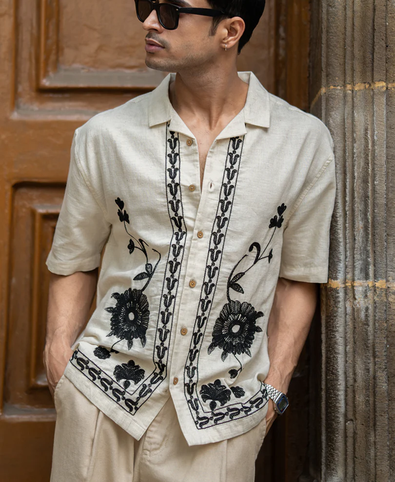 Natural Embroidery Linen Shirt 100% Cotton - Image 3