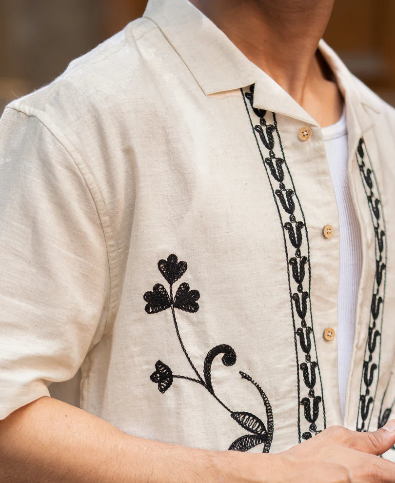 Natural Embroidery Linen Shirt 100% Cotton - Image 4