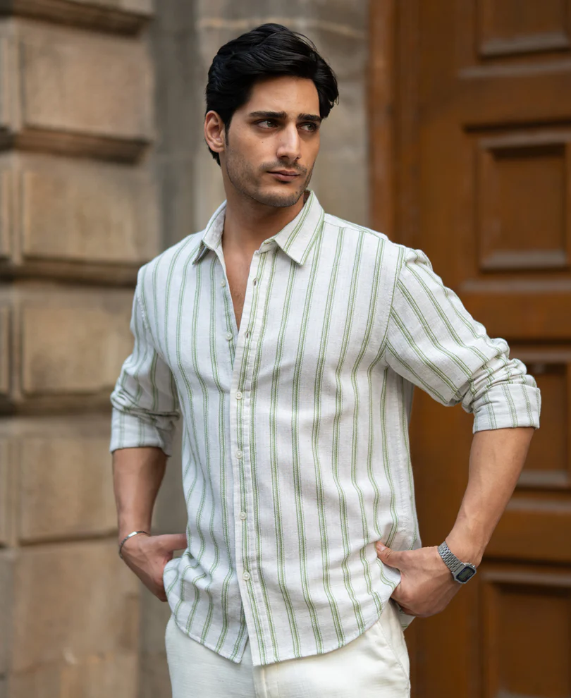 Natural & Green Broad Stripe Shirt - Image 3