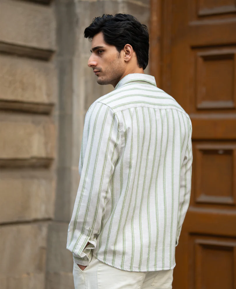 Natural & Green Broad Stripe Shirt - Image 4