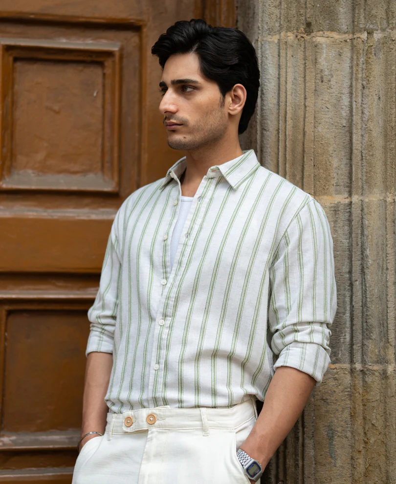 Natural & Green Broad Stripe Shirt - Image 5
