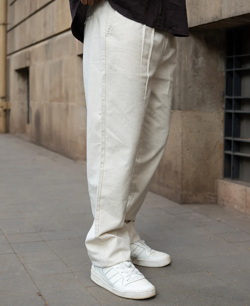 Natural Linen Blend Pleated Trousers - Image 2