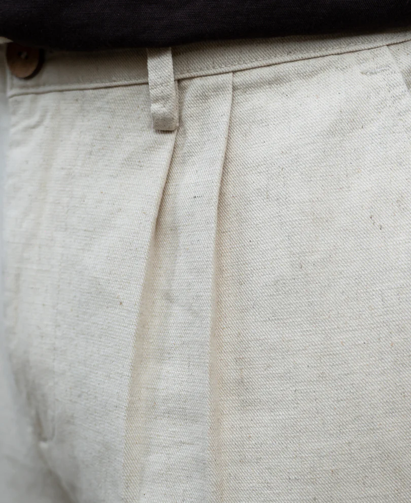 Natural Linen Blend Pleated Trousers - Image 4