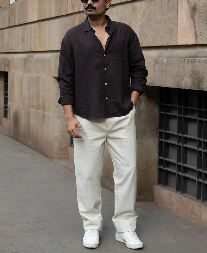 Natural Linen Blend Pleated Trousers - Image 7
