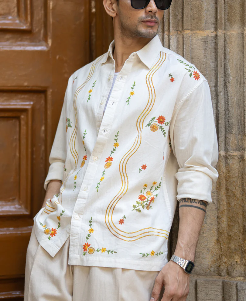 Natural Linen Blend Print Shirt 100% Cotton - Image 2