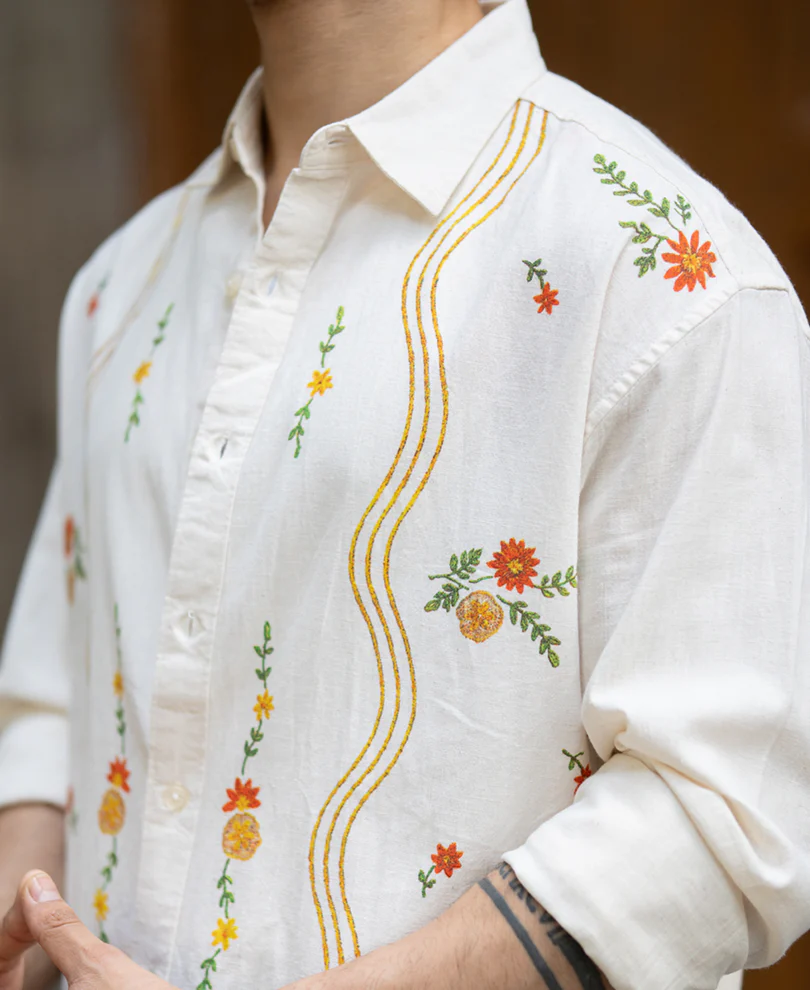 Natural Linen Blend Print Shirt 100% Cotton - Image 4