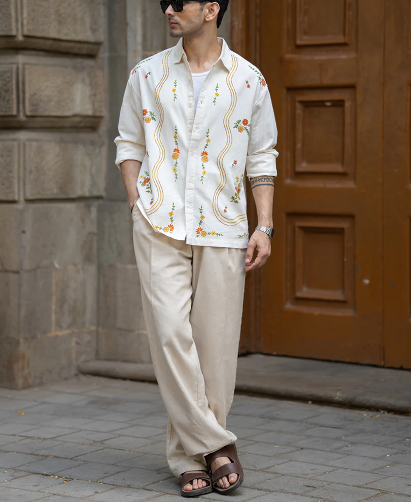 Natural Linen Blend Print Shirt 100% Cotton - Image 7