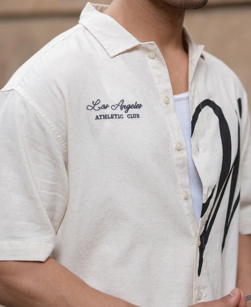 Natural Linen Blend Print Shirt - Image 3