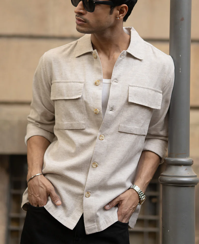 Natural Linen Double Pocket Shirt - Image 2