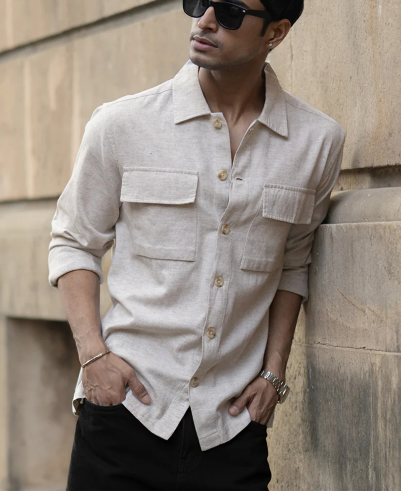 Natural Linen Double Pocket Shirt - Image 3