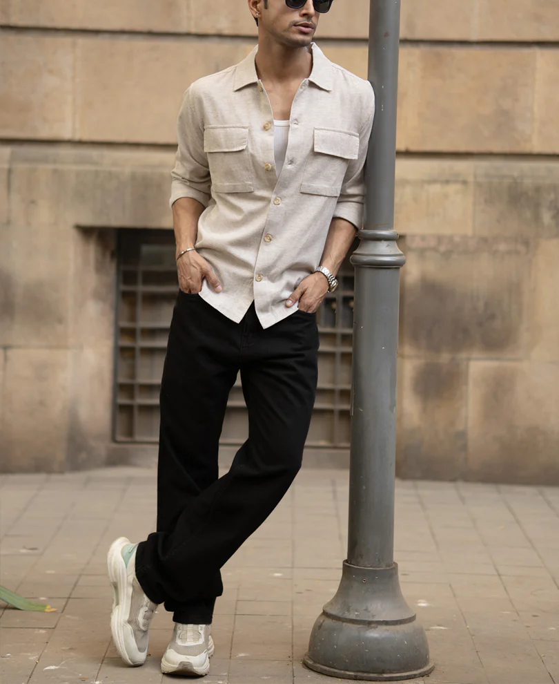 Natural Linen Double Pocket Shirt - Image 7