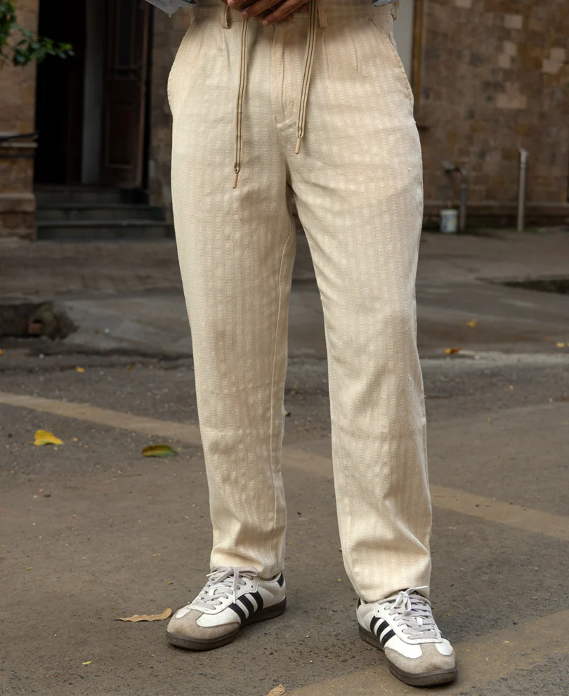 Natural Structured Stripe Linen Trouser - Image 3