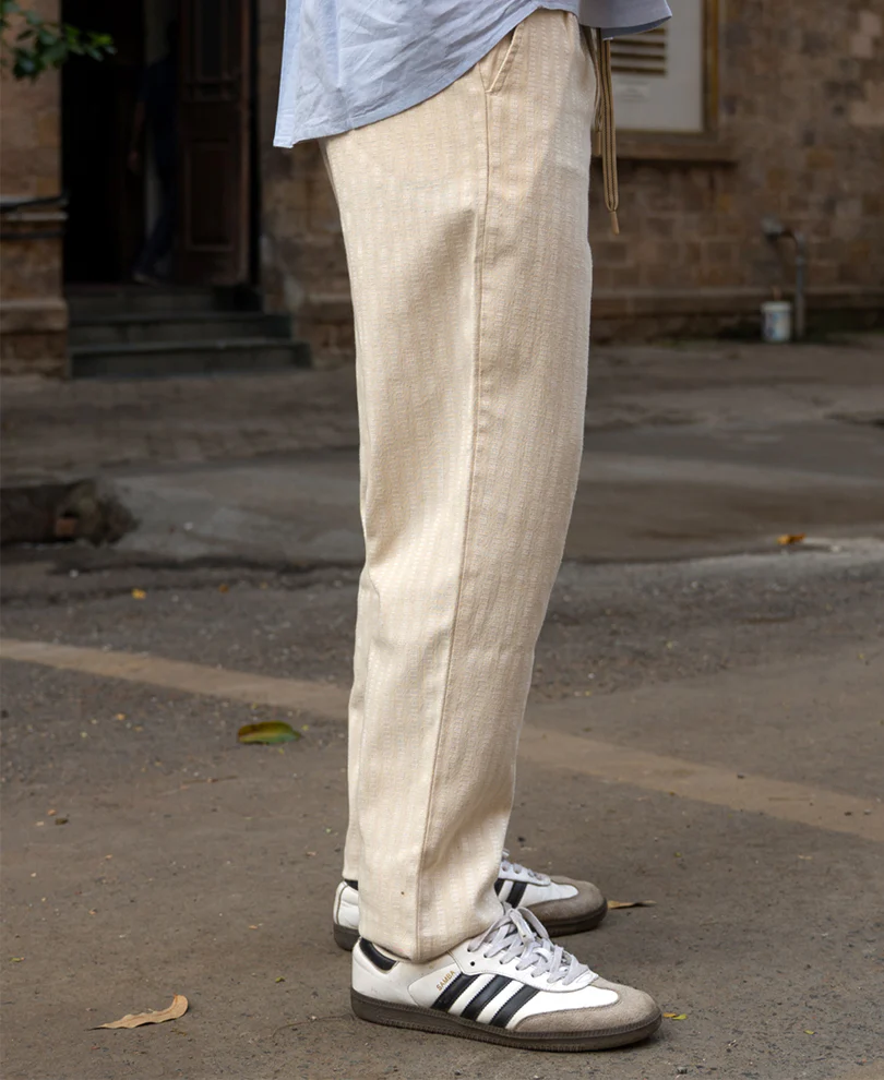 Natural Structured Stripe Linen Trouser - Image 4