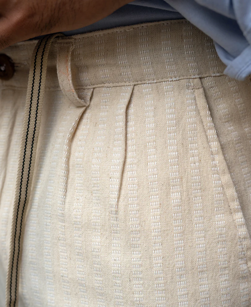 Natural Structured Stripe Linen Trouser - Image 5