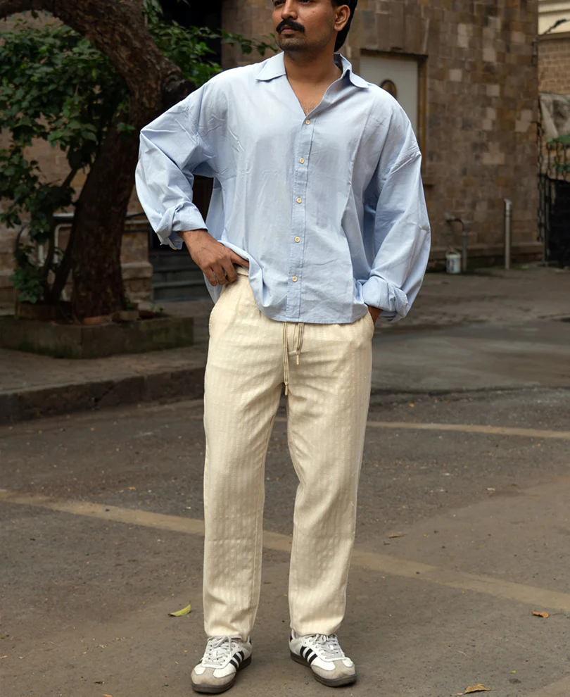 Natural Structured Stripe Linen Trouser - Image 7