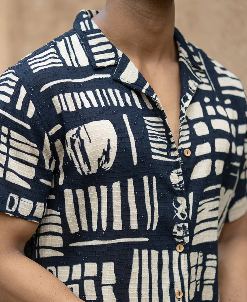 Navy Abstract Print Shirt 100% Cotton - Image 4