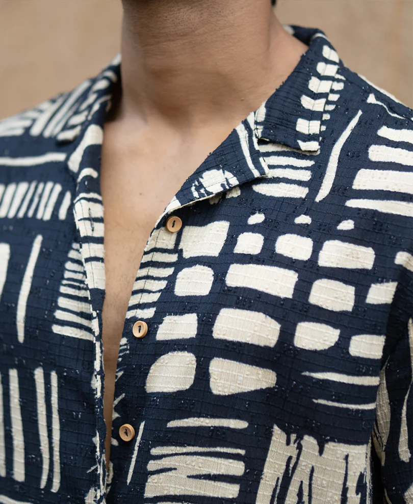 Navy Abstract Print Shirt 100% Cotton - Image 5